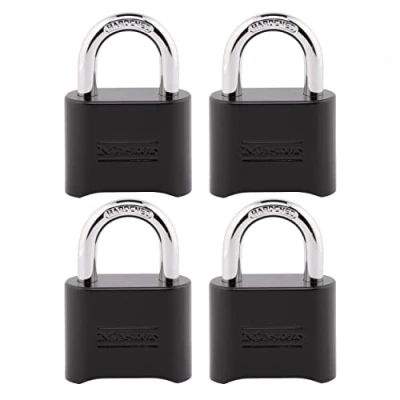 Immagine di Master Lock Lucchetto a combinazione, per interni ed esterni, resistente alle intemperie, confezione da 4, 178EC4, nero