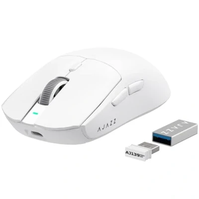 Immagine di ATTACK SHARK AJAZZ AJ139PRO SUPERLIGHT 4K Mouse da gioco wireless, sensore PAW3395, 26000 DPI, 4KHz, 2,4 Ghz/USB C eSport cablati, 6 pulsanti programma, durata batteria 700 ore, PC/MAC Bianco