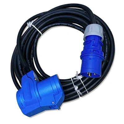 Immagine di cavo di prolunga CEE ad angolo su spina CEE, 10 metri, IP44, 230 V/16 A, 3 poli, 2,5 mm², per campeggio, barca, camper,