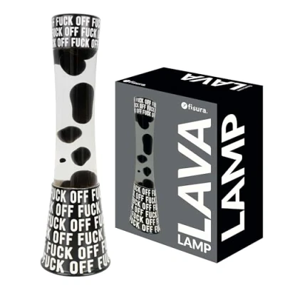 Immagine di Fisura Lampada lava f*ck off. Base nera Con messaggio, liquido trasparente e nera. effetto rilassante. lampadina di ricambio. 11 cm x 39,5 cm.