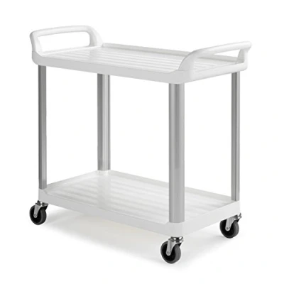 Immagine di TTS Cleaning 0F003730W Shelf Carrello a Due Ripiani con Ruote da 100 mm, in Polipropilene, Montanti Alluminio, Bianco