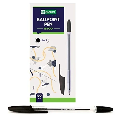 Immagine di D.RECT 9900 Penna a sfera in carburo di tungsteno 110169, 50 pezzi, colore nero trasparente con coperchio clip, colore: