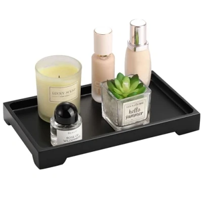 Immagine di Luxspire Vassoio da Bagno, Rettangolare in Resina, Organizer per Camera, Portaoggetti Resistente, Taglia M Shampoo Gioielli Asciugamano Sapone Pianta Nero