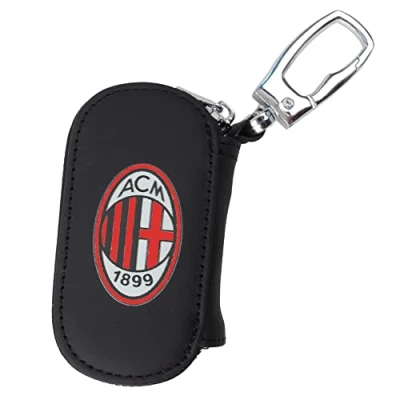Immagine di AC Milan Portachiavi in Pelle Box con Zip scomparto telecomando o chiave, Stampa Logo