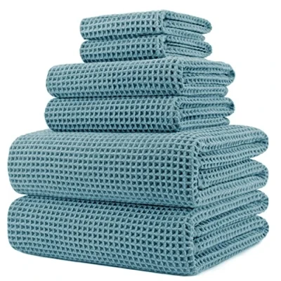 Immagine di Polyte telo bagno in microfibra tessuto a nido d&#039;ape verde oversize 76,2 x 152 cm 6 pezzi