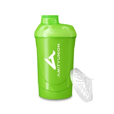 Immagine di AMITYUNION Shaker per proteine ​​ L&#039;ORIGINALE Senza BPA con setaccio, scala frullati di siero latte cremosi, tazze Gym Deluxe isolati e concentrati sportivi, (Verde)