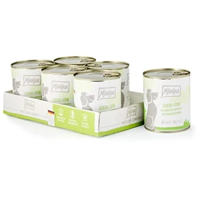 Immagine di MjAMjAM cibo umido premium per cani delizioso manzo su patate bollite con piselli croccanti, confezione da 6 (6 x 800 g), naturale carne extra