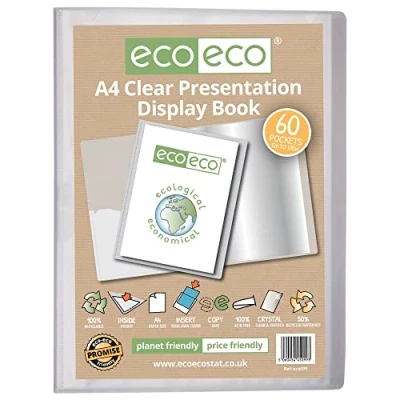 Immagine di eco Eco099 Raccoglitore per presentazioni, formato A4, 50% riciclato, 60 tasche, trasparente, con buste in plastica