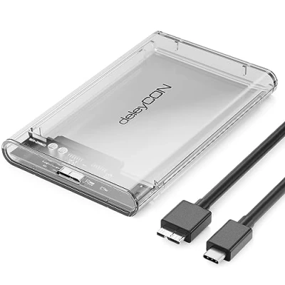 Immagine di deleyCON Custodia per Disco Rigido USB C da 2,5 Pollici Esterna 3.1 Gen 1 SATA HDD 2,5&quot; (6,35cm) / SSD 7mm e 9mm Montaggio Senza Attrezzi Trasparente