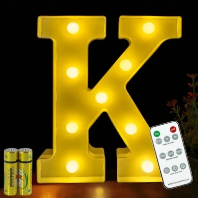 Immagine di HONPHIER® Lettere lampada a forma di lettera con telecomando, LED, illuminazione lettera, luce notturna, decorazione per compleanno, festa, matrimonio (K)