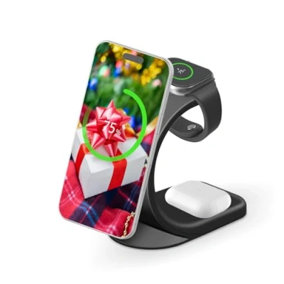 Immagine di MMOBIEL Caricatore Wireless Compatibile con iPhone, Apple Watch e AirPods Supporto per Caricabatterie 3 in 1 18W Magnetico di Ricarica Rapida Qi Magsafe Nero