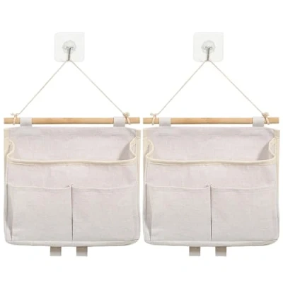 Immagine di Baxcdyswe 2 Pezzi Borsa Portaoggetti da Parete, Tasche Organizzatore Appendere Borse Porta, Organizer Appeso Tasca in Tessuto Lino Cotone Impermeabile per Camera, Cucina, Bagno, Dormitorio (Beige)