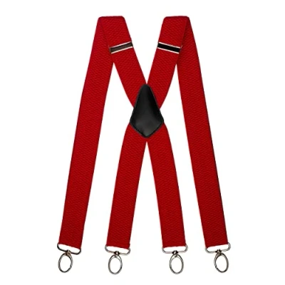 Immagine di Olata Bretelle Uomo da Lavoro a Forma di X, Larghe, Multiuso, con Clip Moschettone, 4 cm. Rosso (Clip D&#039;Argento)