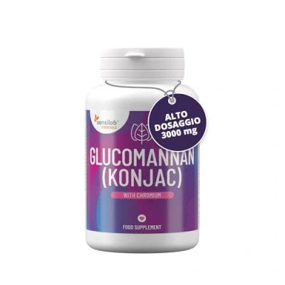 Immagine di Glucomannano, Konjac, 3000 mg Capsule ad Alto Dosaggio con Cromo, Alta percentuale di Fibre, Vegane, Senza Additivi,180 capsule, Sensilab Essentials