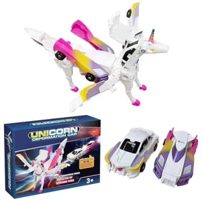Immagine di Guyode Unicorno Robot Giocattolo, Trasformazione Auto per Bambini, Collisione Deformazione Combinato Action Figure Robot, Regali Compleanno Ragazzo Ragazza (Rosa)