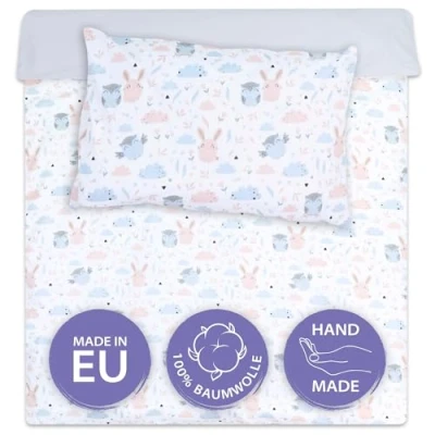 Immagine di Totsy Baby Copripiumino per bambini 100 x 135 cm set di lenzuola con federa 60 40 in cotone Gufi grigio chiaro