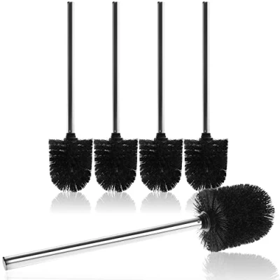 Immagine di com four® 5X scopino per WC con Testina sostituibile Nobile Manico in Acciaio Inossidabile Ø 8 cm (05 Pezzi Spazzola di Ricambio Nera)
