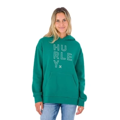 Immagine di Hurley OS Outline Text Hooded Fleece Felpa con Cappuccio, Verde Erba, M Donna