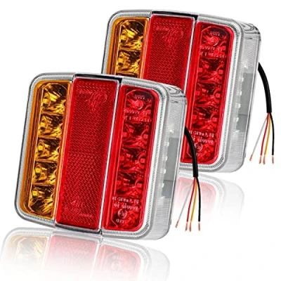 Immagine di AOHEWEI 2Pcs Fanali Posteriori per Rimorchio 18LEDs 12V Luci di Stop Riflettore Targa IP67 Impermeabile Multifunzione Camion Caravan Van Barca Lampada E Mark
