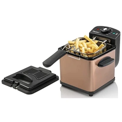Immagine di Bestron friggitrice a olio, mini per 1 porzione di patatine fritte, pesce o pepite, con tecnologia zona fredda e controllo della temperatura fino 190C, cestello in acciaio inox,