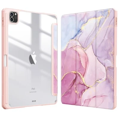Immagine di FINTIE Custodia per iPad Pro 11&quot; 2022/2021/2020/2018 (4ª/3ª/2ª/1ª Generazione) con Pencil Holder, Antiurto Sottile Leggero Posteriore Trasparente Cover Case, Glittering Marble