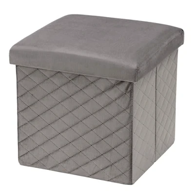 Immagine di Baroni Home Pouf Cubo Contenitore Pieghevole in Velluto, Poggiapiedi Imbottito Porta Oggetti, Sgabello per Camera e Salone, Salvaspazio, 38x38x38 cm, Grigio