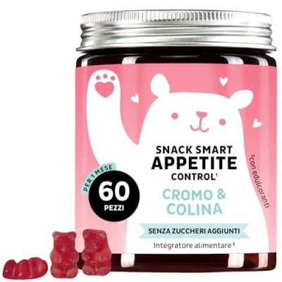 Immagine di Caramelle Gommose Controllo dell&#039;Appetito Con Cromo Picolinato e Colina Contribuisce al Normale Metabolismo dei Lipidi Senza Zuccheri Aggiunti Vegano 60 pz Bears with Benefits