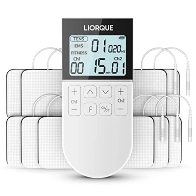 Immagine di LIORQUE Elettrostimolatore Muscolare TENS/EMS/FITNESS 3 in 1, 50 modalità, 10 pezzi di elettrodi TENS, 16 livelli intensità per alleviare il dolore