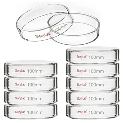 Immagine di Stonylab 10pz Piastre Petri Vetro, 100x20 mm per Colture Cellulari in Vetro Borosilicato Autoclavabili con Coperchio Trasparente Laboratorio