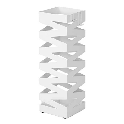 Immagine di SONGMICS Porta Ombrelli in Metallo, Contenitore per Quadrato con 4 Gancetti e Scolapioggia Rimovibile, 15,5 x 49 cm, Bianco LUC16W