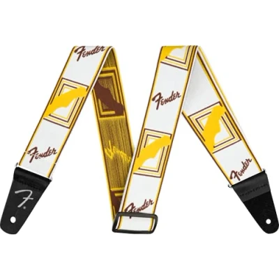 Immagine di Fender, Weighless Monogram Tracolla per chitarra e basso, 5cm Larghezza, Bianco Giallo Marrone