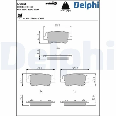 Immagine di DELPHI LP3855 Kit pastiglie freno con segnalatore acustico usura lamierino anticigolío senza accessori