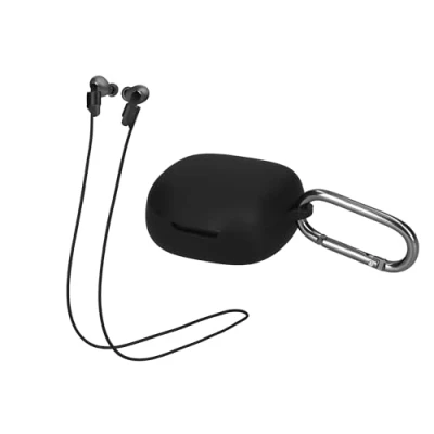 Immagine di kwmobile Set 2in1 Custodia Silicone Cuffie In Ear Laccio Anti Smarrimento per Auricolari Compatibile con JBL Live Pro Plus nero/nero