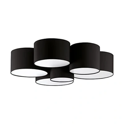 Immagine di Eglo lampada da soffitto Pastore 2, a sei fiamme, soggiorno in tessuto nero, bianco, camera letto, della ingresso con presa E27