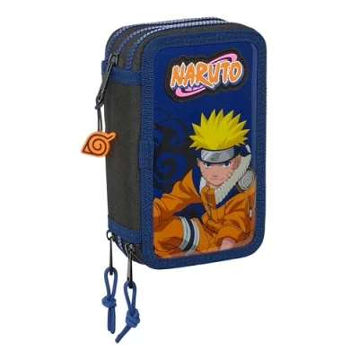 Immagine di Naruto Ninja astuccio scuola con 36 strumenti inclusi, per bambini, ideale bambini dai 5 ai 14 anni, comodo e versatile, qualità resistenza, 12,5 x 5,5 19,5 cm, colore: nero/blu,
