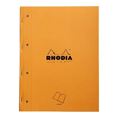 Immagine di RHODIA 118014C Bloc Notes Punto Metallico Coté Side Arancione A4 A righe 80 Fogli staccabili Foratura 4 buchi Carta Clairefontaine Bianca 80G Copertina in Rivestita Flessibile e Resistente Basics