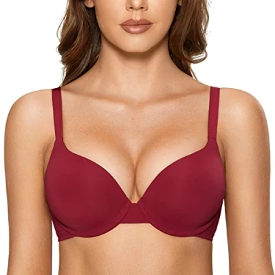 Immagine di DOBREVA Donna Reggiseno Push Up Imbottito con Ferretto Coppa Piena Invisibile Convertibile Rosso Ciliegia 6C