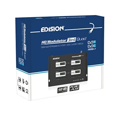 Immagine di Edision Modulatore HDMI 3in1 Quad, RF 4xHDMI su terrestre DVB T, ISDB T o Cavo C MPEG4, 3 SEGNALI di modulazione SELEZIONABILI, distribuzione FHD Coassiale, Plug and Play, nero
