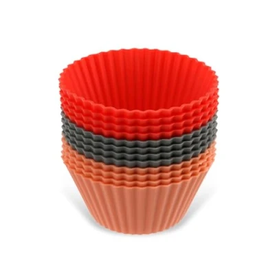 Immagine di Dr. Oetker 1263 Stampo in silicone per muffin, 6,5 x 4 cm, Rosso/Grigio/Rosso corallo, Set di 12