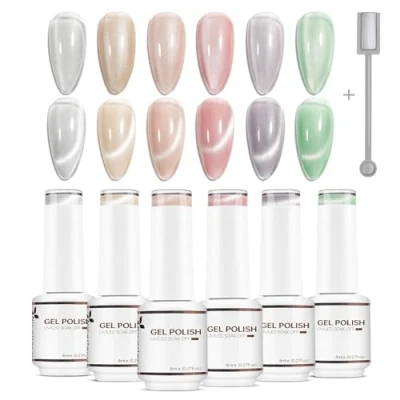 Immagine di Nicedeco Smalto Cat Eye Semipermanente per Unghie Colori Kit magneticp Lampada UV LED Soak Off Gel Nail Polish Set 32, 6x8ML