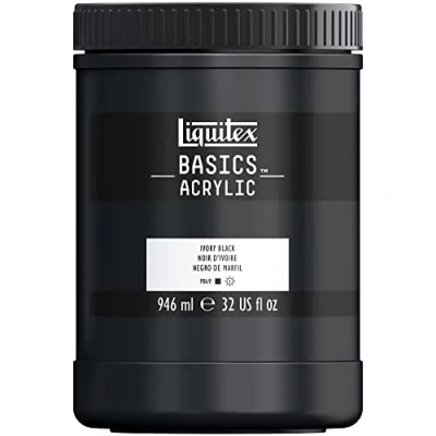 Immagine di Liquitex 8870354 Basics Pittura acrilica, Pigmenti per artisti monopigmentati, Resistente alla luce, durevole nel tempo, Finitura satinata, Vaso da 946 ml Nero D&#039; Avorio