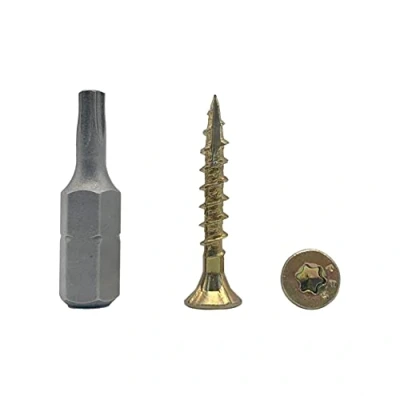 Immagine di Confezione da 200 pezzi in acciaio zincato 3,5 x 25 mm giallo viti per legno, testa Torx, tipo 17, svasata, filettatura parziale, truciolari (200, mm)