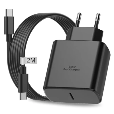 Immagine di Caricabatterie Samsung 45W,Caricatore USB C Rapido per Galaxy S24 Ultra/S24+/S23/S22 Ultra/S21/S20/Note,Caricatore Veloce Alimentatore Spina Presa Type