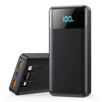 Immagine di Power Bank 26800mAh, Powerbank con Cavi Integrati 25W PD Ricarica Rapida Caricatore USB C Portatile 5 Uscite &amp; 2 Ingressi Batteria Esterna LCD Display per iPhone 16/15, Samsung ect (Nero)