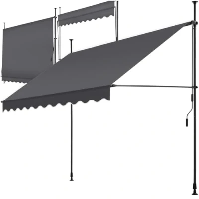 Immagine di tectake® Tenda da Sole a Morsetto con Manovella, Altezza e Inclinazione Regolabile, Telo Impermeabile Resistente ai Raggi UV, Ideale per Balcone Terrazzo, 250x180cm Nero/Grigio