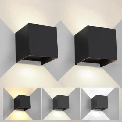 Immagine di 2 Pezzi Applique da Parete Esterno/Interno Regolabile 3 colori LED Cubo IP65 Impermeabile Lampada Esterno Esterni Muro Quadrata Angolo del Fascio Moderne Nero 6W