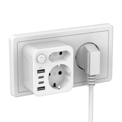 Immagine di ZENIJUST presa multipla con 4 alimentatore USB, spina per 2 adattatori USB C e doppia prese, adattatore