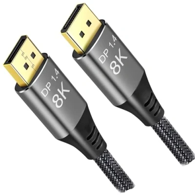Immagine di Angusplay 8K Cavo Displayport 1.4 10m, Ultra HD 4K@144Hz, 8K@60Hz, HBR3 (risoluzione 7680x4320), alta velocità 32.4Gbps, Display Port DP 1.2 10 metri lungo intrecciato