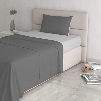 Immagine di Italian Bed Linen Completo Letto Natural Color, 100% Cotone, Scuro/Grigio Chiaro, Piazza e Mezza