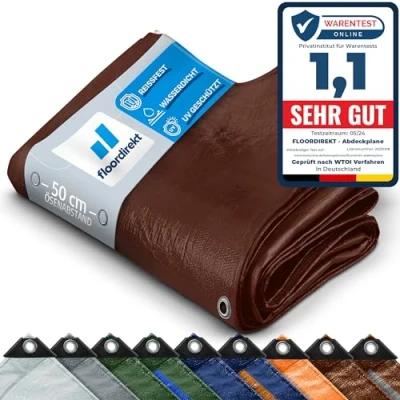 Immagine di Floordirekt Telone protettivo di copertura, per campeggio, barche, giardino e attività all’aperto, impermeabile, con occhielli, 2 x 3 m, 6 m², 140 g/m², marrone